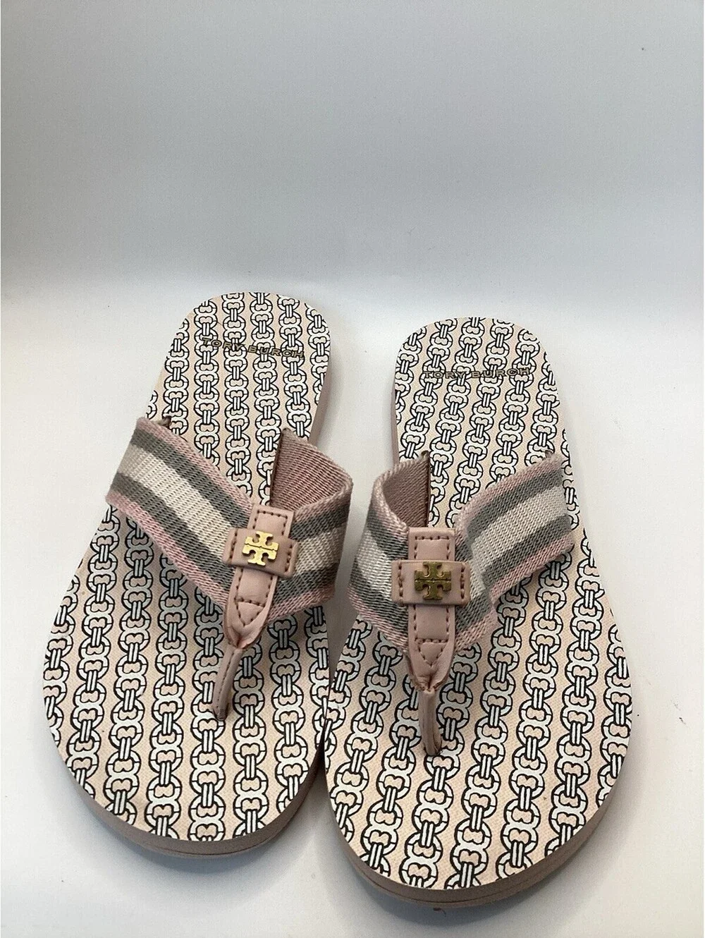 Tory Burch Women's Coastal Pink Gemini Link Flip Flop Signature Logo Size 6